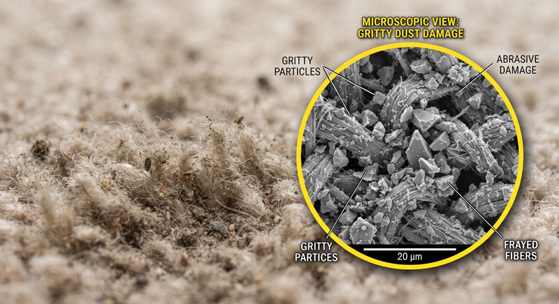 Gritty particles in dust that can damage the carpet in your home